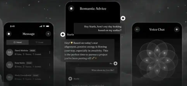 Starla – AI星座应用，根据星盘匹配生成“灵魂伴侣画像”，探索潜在的情感连接